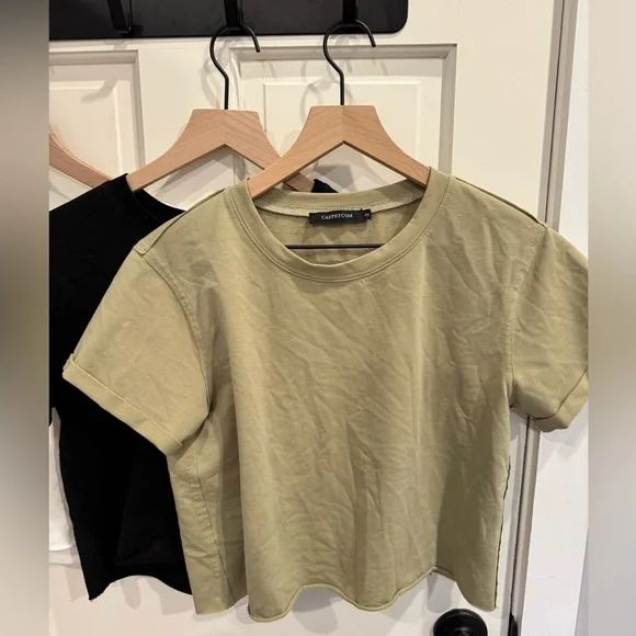 Set of Three Cropped T-Shirts - White, Black, Olive - Picture 2 of 3